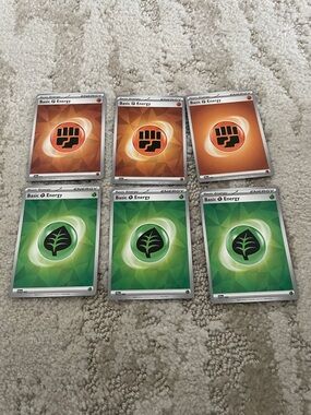 Pokemon Fighting & Grass Energy Card Set - Orange and Green